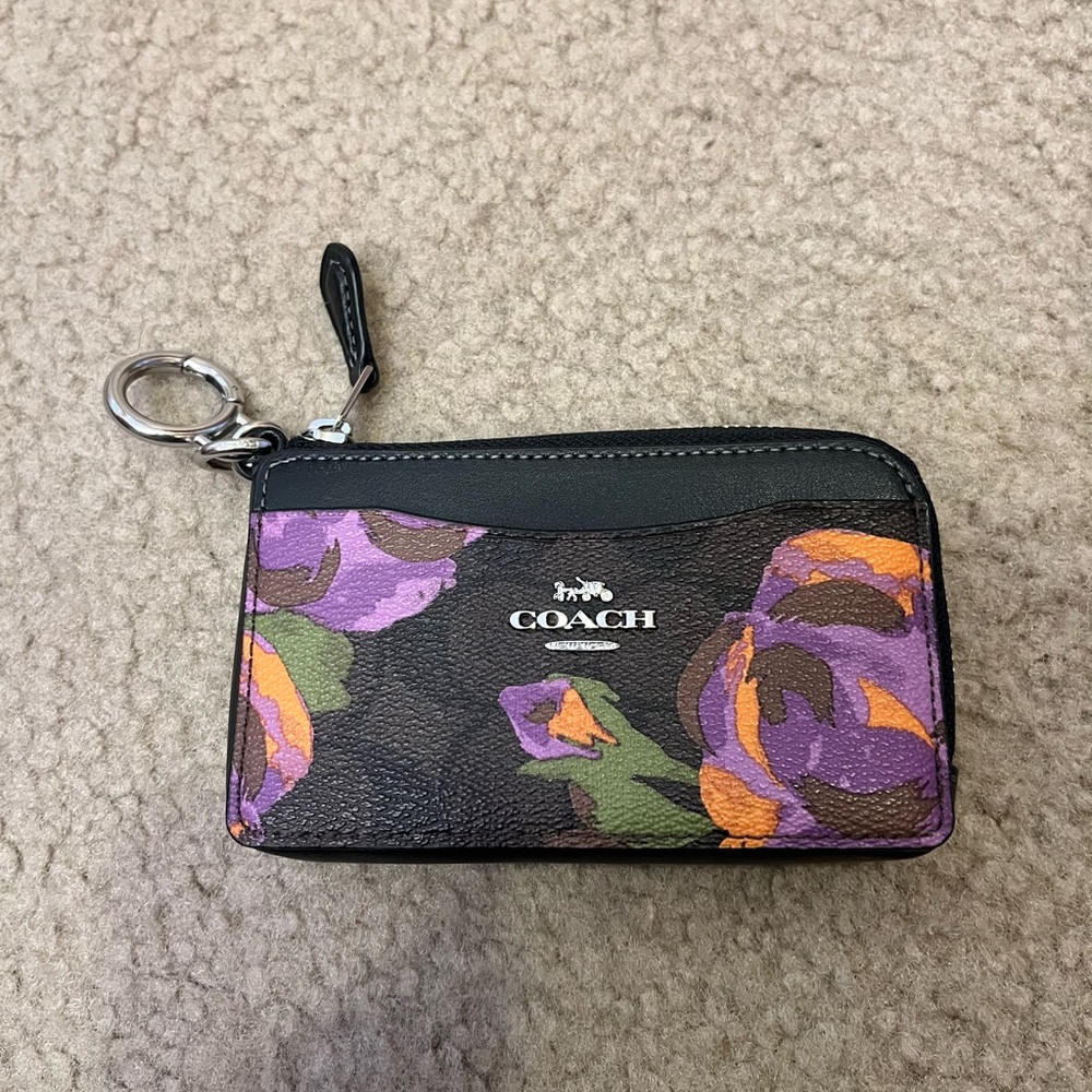 Coach Purple Floral Keychain Wallet